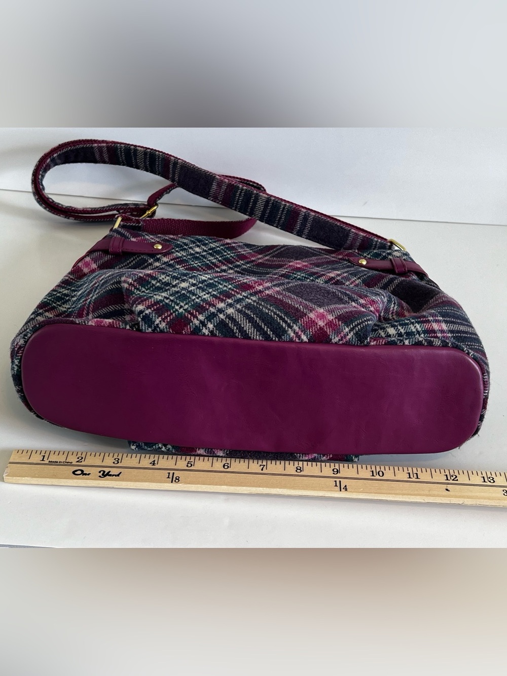 Ness Scotland Heritage Plaid Tweed Satchel Crossbody Bag - Purple/Burgundy - Picture 8 of 16